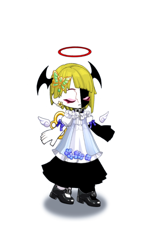 NoA, a haloed living artifact with white and black wings